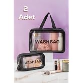 Porsima 2li Şeffaf Seyahat ve Makyaj &Ccedil;antası Su Ge&ccedil;irmez Organizer Washbag, 3140-42 Siyah
