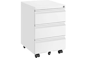 ‎LVSTEEL LVSTEEL Rollcontainer, Aktenschrank Abschließbar mit 4 Schlüsseln, Büroschrank aus Metall, Aktenschrank unter Schreibtisch, mit 3 Schublade, Vormontiert, Abschließbarer, Büro, Weiß