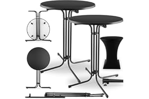‎TECTAKE tectake® Gastro 2er Set Stehtisch klappbar, Bistrotisch mit Husse, Tisch Ø80cm, Stehtisch mit MDF-Tischplatte, Gartentisch klappbar, Klapptisch, rund, Stahlgestell, stabil, robust - schwarz, 2er Set