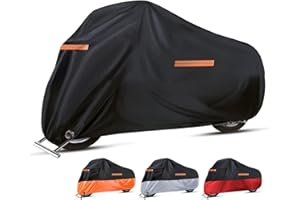 EOZAKAVOD Pokrowiec na motocykl Wodoszczelny Plandeka na motocykl Oxford Osłona na Motocykl Zewnątrz Pokrowiec na Rower Pokrowiec Motocyklowy z Paskami Odblaskowymi(Czarny)