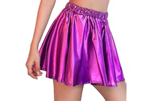 Flovel Damen Glänzender Ausgestellter Faltenrock Liquid Metallic Rock Mini Skater Rock Elastischer Rave Party Rock Tanz Performance Kostüm für Frauen und Mädchen