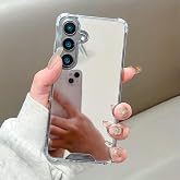 Lavderuar Samsung Galaxy S21 FE İle Uyumlu Y&uuml;ksek Kalite &Ouml;zel &Uuml;retim Aynalı Kamera Koruma &Ccedil;ıkıntılı Parlak Kapak Telefon Kılı