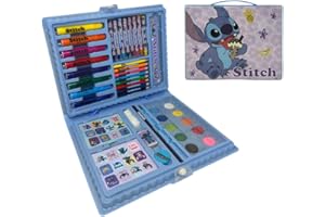 CARTOON Valigetta con colori per bambini Stitch Disney set 65 pezzi di colori e cancelleria kit disegno e pittura