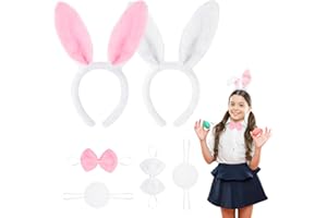 ENAIAH 2 Sets Hasenohren Haarreif, Hasenohren Ohren Stirnband Fliege Schwanz Bunny Ear Haarband Hasenohren Cosplay Kostüm Set, Für Kinder Erwachsene Ostern, Karneval, Kostüm Cosplay