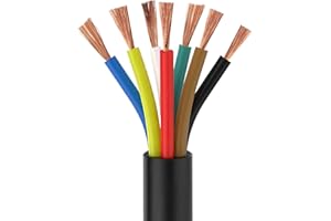 Qiping Round 7 Core Cable, 7 x 0.5mm² Trailer Cable 2M, 12V/24V Black Automotive Wire for Trailer Caravan Truck Boat, LED Light Wiring Connections