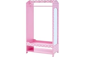 Teamson Kids Polka Dot Kids Wooden Clothes Rack Hanger Storage Pink TD-12949A