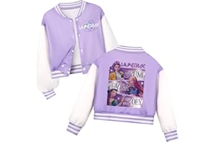 GENERIC K-Kpop D-Demon H-Hunters Baseball Jacke Kinder Mädchen Anime Drucken Pullover H-Huntrix Vintage Anime Langarm Varsity Bomber Mantel Sweatjacke