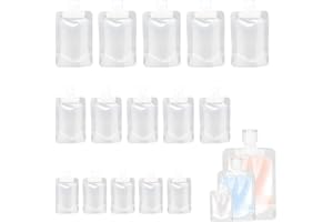 Quixotical 15 Stücke Reise Kosmetik Behälter, Nachfüllbare Leere Quetschbeutel, Reiseflaschen 30/50/100 ml, Transparente Clamshell Verpackungsbeutel, Frei BPA, für Reisen, Camps, Geschäftsreisen
