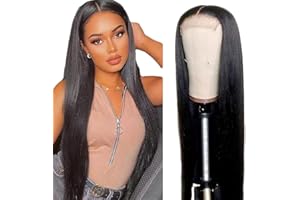 Creuost 32 Inch Straight 4X1 Lace Frontal Human Hair Wig Perrucca svizzera in pizzo Unprocessed Brazilian Virgin Hair Pre Plucked With Natural Hairline 1b Natural Black