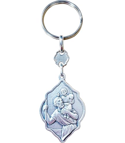 Porte-clés Acier Inoxydable - Saint Christophe Et Marie - Design Argenté Et Symbolique