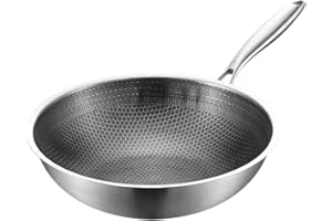 UPKOCH Padella Wok in Acciaio Inox 21 Pollici - Riscaldamento Rapido E Uniforme Manico Ergonomico Antiaderente a Rete a Nido D'Ape Ideale Per Frittura E Cottura Versatile in Cucina