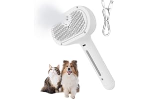 EDDRFY Steam Cat Brush – Ultra-Quiet Pet Grooming Brush with Release Button, Fine Mist Spray for Cats, Dogs & Rabbits – Rechargeable, 30.2dB, 150° Curved Bristles, Self-Cleaning – Gray-White