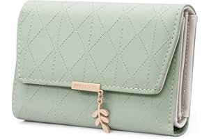 REETEE Portefeuille Femme en Cuir PU Moyen Porte Monnaie Slots de Carte, Porte Feuilles pour Femme Court avec Porte-Monnaie Zippé et Portefeuilles Pochette Femme (M-Vert)