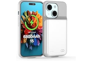 TQTHL Akkuhülle für iPhone 15, [ 6800mAh ] Zusatzakku Ladehülle Akku hülle Handyhülle,wiederaufladbare Powerbank Akku Hülle kompatibel für iPhone 15 (6.1 Zoll) (Weiß)