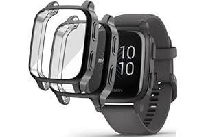 Acadeny [2 Stücke] Hülle Kompatibel mit Garmin Venu Sq 2/Sq 2 Music//Venu Sq/Sq Music,Schwarz hohe Transparenz Rundum Schutzhülle mit Displayschutzfolie, [Anti-Fleck] [Kratzfest] TPU