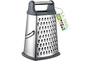 Spring Chef Professional Cheese Grater - Stainless Steel Box Grater for Kitchen, XL Size, 4 Sides - Perfect Shredder for Parmesan Cheese, Carrot, Potato, Ginger - Dishwasher Safe - Gray