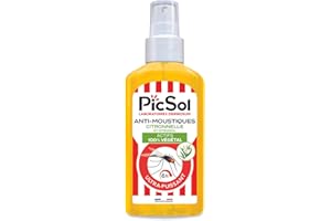 PicSol Spray Anti-Moustiques Citronnelle/Citriodiol Actifs 100% Végétal - 125 ml