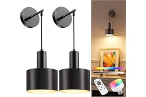 NIORSUN Battery Operated Wall Sconces, Black Battery Operated Wall Lights Indoor with 5200mAh Dimmable Detachable Bulbs and Remote, 9 Colors Sconces Wall Decor for Bedroom Living Room