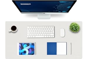 K KNODEL Podkładka na biurko, pod myszkę, wodoodporna skórzana mata na biurko, skórzana podkładka pod klawiaturę i mysz, ochraniacz na biurko do biura i domu (biała, 90 x 43 cm)