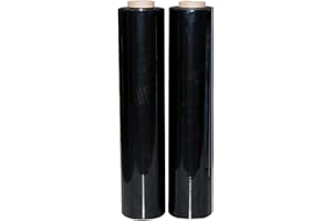 JeeJaan® 2 Rolls Black Pallet Wrap 400mm x 250m, Non-Extended, 20mu - Strong Stretch Shrink Cling Film - Ideal for Wrapping - Warehouse, Moving House & Furniture