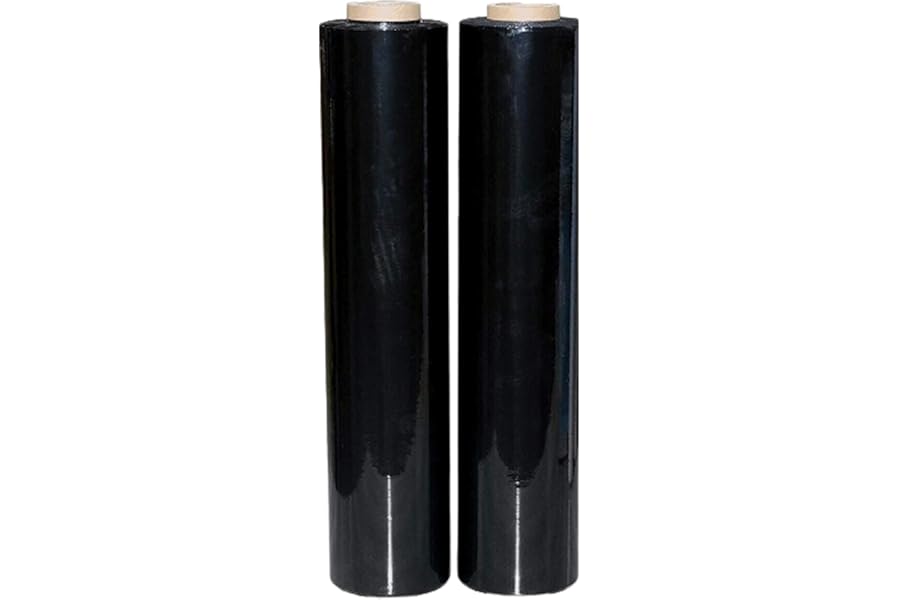 JeeJaan® 2 Rolls Black Pallet Wrap 400mm x 250m, Non-Extended, 20mu - Strong Stretch Shrink Cling Film - Ideal for Wrapping - Warehouse, Moving House & Furniture