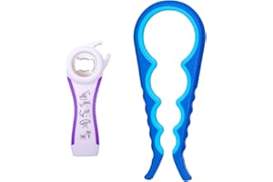 Niviy 2 Stück Deckelöffner, 5 in 1 Multi-Funktions Dosenöffner, Flaschenöffner Küchenhelfer mit Rutschfestem Griff für Senioren, Arthritis, Frauen (Blau)