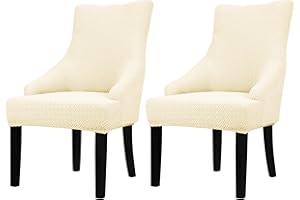 Leorate Hight Scoop Back Chair Covers - Stretch Jacquard Wingback Armchair Slipcovers Recliner Chair cover Furniture Protector for Home Decor - Cream 2 Pieces