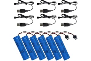 Fivtsme 1200mAh 3.7V Litio RC Batería, 6PCS 3,7 V Recargables 1200 mAh con Cargador USB, Enchufe SM-2P, para Barcos, Tanques, Coches, vehículos RC, Robots, Stunt Car, Barcos