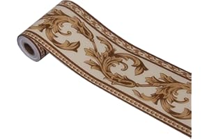 HBOS Carta da parati rimovibile autoadesiva bordatura modello classico impermeabile adesivo da parete decorazione per soggiorno bagno cucina piastrelle (marrone)