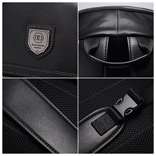 BISON DENIM 14 Zoll Laptop Rucksack Backpack Lederrucksack Schulrucksack f  r Arbeit Campus Studenten Outdoor Reisen Wandern mit Gro  er Kapazit  t  B