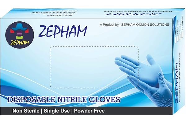 Pehel International Nitrile Powder-Free Hand Gloves - Pack of 100 (Blue/White, Large)