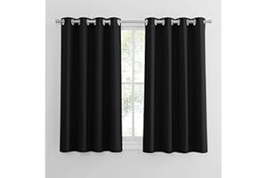 PONY DANCE Zasłony Czarna, nieprzezroczysta zasłona termiczna z oczkami Zestaw 2 zasłon zaciemniających Zasłony do sypialni z oczkami Zasłona zaciemniająca, wys. 137 x szer. 117 cm