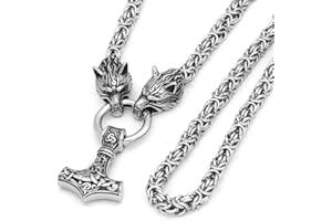 GuoShuang Mjolnir Halskette Wikingerschmuck für Herren, Wolf mit Thor Hammer, Edelstahl, Geschenk, Norwegen-Anhänger