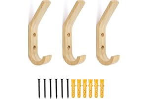 TIANLIN 3 Piezas Ganchos Percheros de Madera, Ganchos De Madera para Ropa Montados En La Pared J Forma, Superficie Pulida a Mano, para Sombreros Toallas Abrigos Bufandas Colgantes