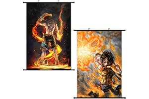 OBLRXM O-ne Piece Portgas·D· Ace Poster Imprimé sur Tissu, 2 PCS Anime Wall Scroll Manga Japonais Décoration Décoration de Chambre à thème O-ne Piece, 40 x 60cm