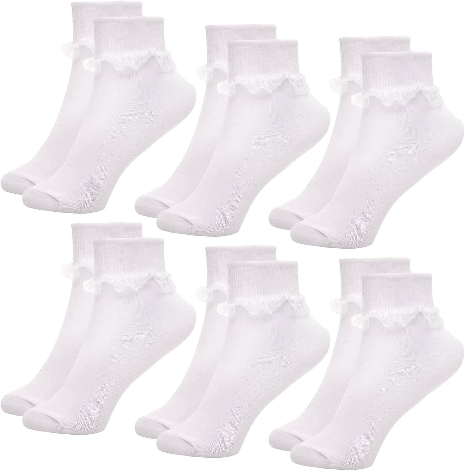 A2Z 4 Kids Girls Socks 6 Pack Frilly Lace Ankle Socks with Delicate Lace Trim Perfect for Dressing up School Parties and Everyday Wear Durable Soft Material