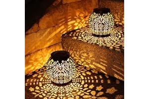 PhilzOps Lanterne Solaire Exterieur, 2 Paquets LED Lampe Solaires de Jardin IP65 Étanche Blanc Chaud Lanterne Énergie Suspendre pour Patio Terrasse Cour Pelouse Table Fête Maison Orientale Décoration