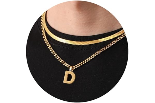 Esmoly Chaine Acier Inoxydable Collier Homme Lettre A-Z Argent Or Noir Chaîne Cubaine Chaine Serpent Double Chaîne Cadeau Homme Garçon 18+20 Inches