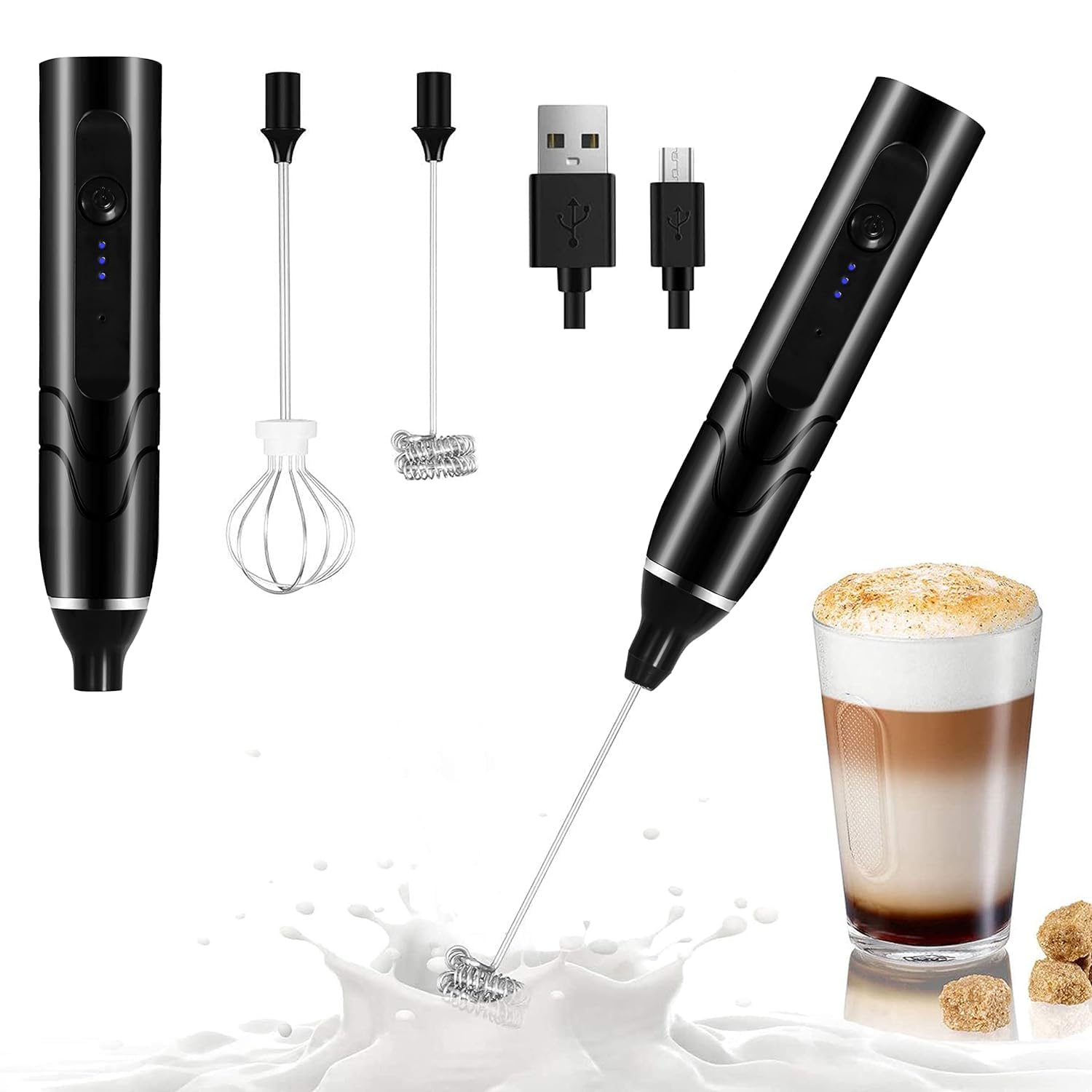 WIDEWINGS Milk Frother Handheld USB Rechargeable Frother for Latte Coffee Hot Milk, Milk Frother for Coffee, Egg Beater, 2 Wh
