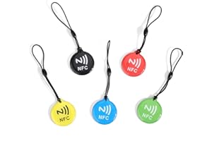 BOXOB 5 Sztuk Tagów NFC, Programowalne Puste Karty Wodoodporny Brelok Ntag 215 Współpracuje ze Wszystkimi Telefonami i Urządzeniami Obsługującymi NFC (5 Kolorów)