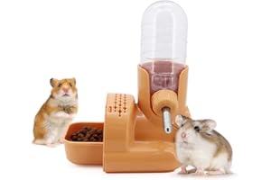 Seahelms Hamsters Water Bottle, 120ml Guinea Pig Water Bottles Rabbit Water Bottle with Holder, Automatic Feeder Water and Food Dispenser for Small Animals,Hamsters, Guinea Pigs,Rabbit (orange)