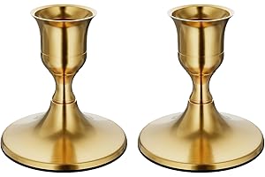 YUNHENTONG Portavelas Cónico Vintage 2 Piezas Porta Velas Cónico de Metal Dorado Candelabros para Velas para Bodas, Navidad, Salón, Mesa de Comedor, Halloween