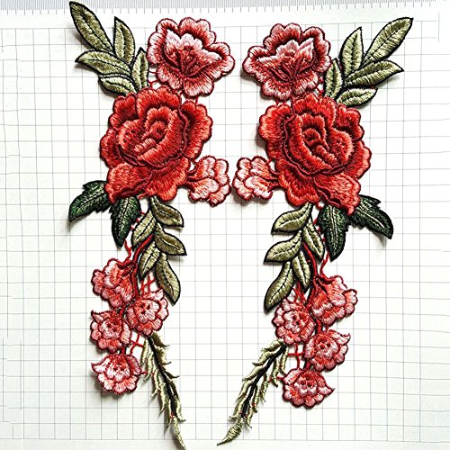 2 Stk Stickerei Rose Blume Stickerei Spitze Nähen Bügeln auf Patches Tasche Hut Jeans Kleid Applique Fertigkeit - 5