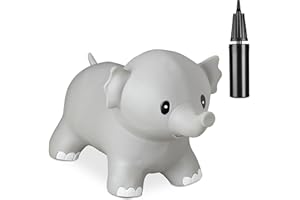 relaxdays Animal Sauteur éléphant, avec Pompe, supporte Jusqu’à 100 kg, sans BPA, Jouet Gonflable pour Enfants, Gris