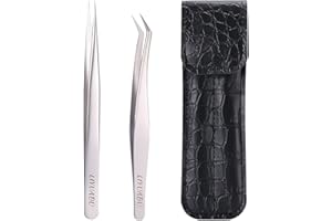 LIYUABU Pince à épiler pour extensions de cils, 2 pièces Kit professionnel de pinces à épiler pour extensions de cils pointues et incurvées de précision pour extensions de cils individuelles