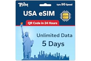 TSIM Prepaid USA eSIM für Reisen | 05 Tage 1 GB/Tag 5G Geschwindigkeit | Hotspot erlaubt | eSIM QR-Code per E-Mail innerhalb von 24 Stunden nach Versand gesendet | QR-Code scannen und sofort verwenden