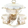 Bone China Shallow Porcelain 17-Piece Soup Set - White and Gold Elegance - CX1526-Y140