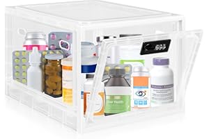 Gemaxvoled Lockable Medicine Box, 12.6L BPA-Free Lockable Storage Box for Child Safety, Clear Organizer for Fridge Food/Snacks/Phone Jail/Home/Office Safety