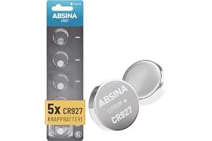 ABSINA CR927 3V litiumknappcell – CR 927-batteri | 5-pack CR 927-batterier 3 V läckagesäker och med lång hållbarhet – batterier för klockor, LED-lampor och mycket mer