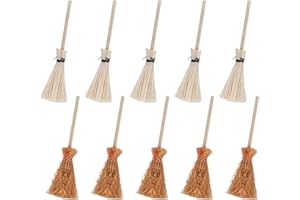 EMBHLITFE 10 Stück Halloween Miniaturbesen,Puppenhaus Miniaturbesen Miniatur Hexenbesen,Mini Strohbesen,Halloween Mini Besenstiel Ornamente für Halloween Partyzubehör Puppenhaus Zubehör